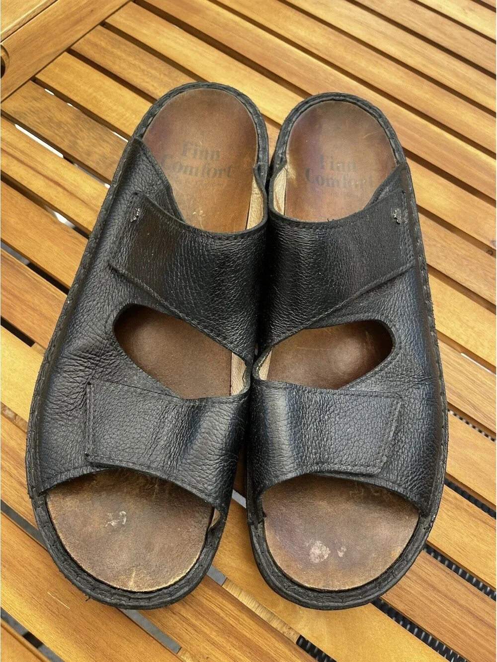 Finn Comfort Riad Men's Black Buggy Leather Slide Sandal Size EUR 47 / 12.5 US